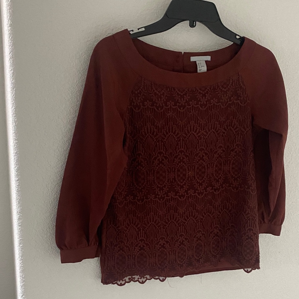 H&M Deep Red Lace Blouse